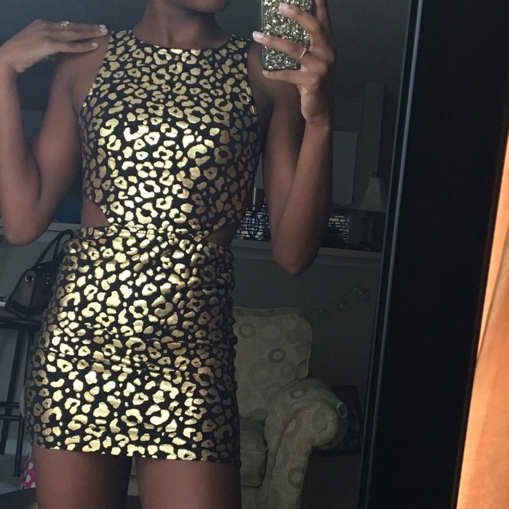 Gold and Black Leopard Print Dress